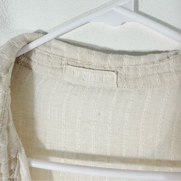 CP Shades Tan 100% Linen Stripe Long Sleeve Lagenlook V Neck Tunic Top Medium - Picture 8 of 15